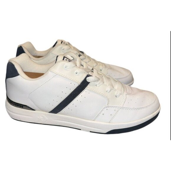 Converse All Star Leather Sneakers Mens 14 White Navy‎ AV738 Vintage 2001 Rare